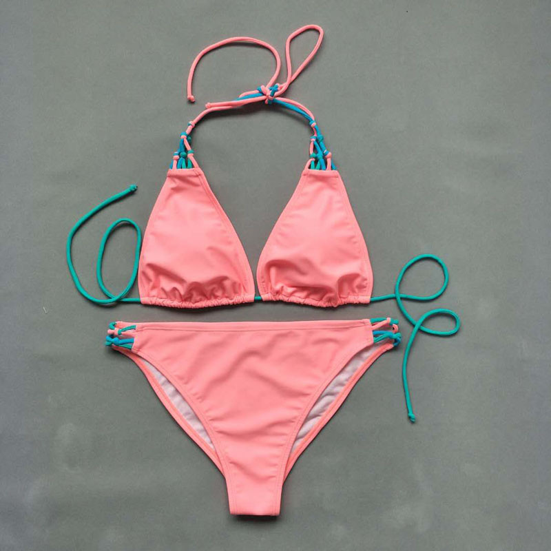 Women's Solid Knots strip Trangle Bikini
