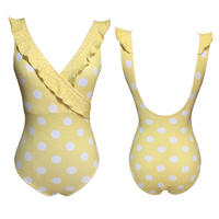 STOCK!! WOMEN'S white Dots Printed ONE PIECE SWIMSUIT with Frill inner neck FULL SIZE!