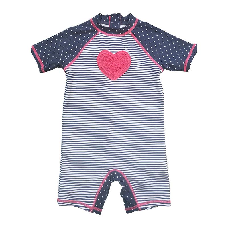 Short Sleeves One-Piece Baby/Infant's Rashguard with UPF 50+ Sun Protection, Embroider at center front, zipper at center back